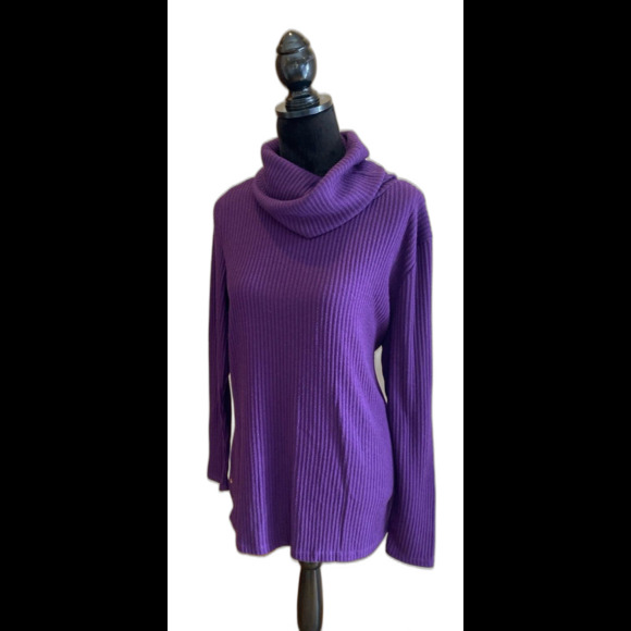 Liz Claiborne Womens Sweater Plus Sz XL Turtleneck Plum Purple Ribbed Fuzzy Knit - Picture 1 of 12